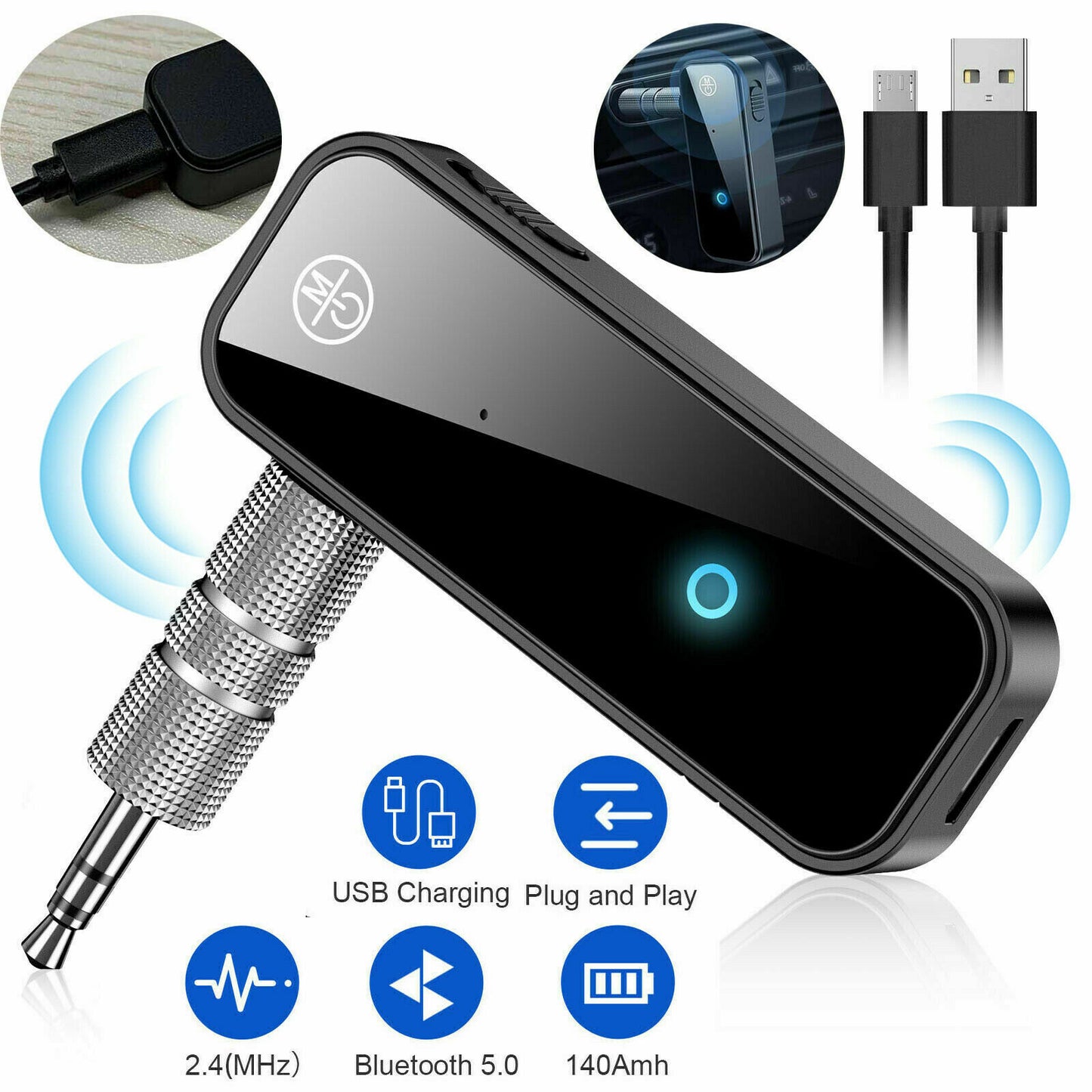 Bluetooth 5.0 2in1 Transmitter Receiver Car Wireless Audio Adapter USB 3.5mm Aux - Flitz Shoppers