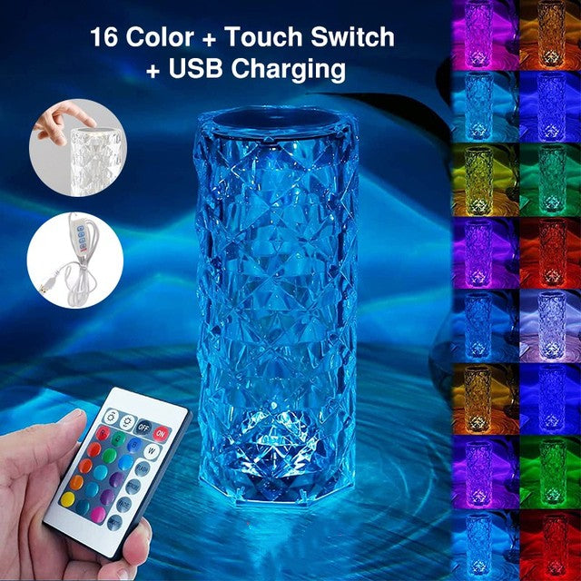 16 Colors LED Crystal Lamp Rose Light Touch Table Lamps Bedr - Flitz Shoppers